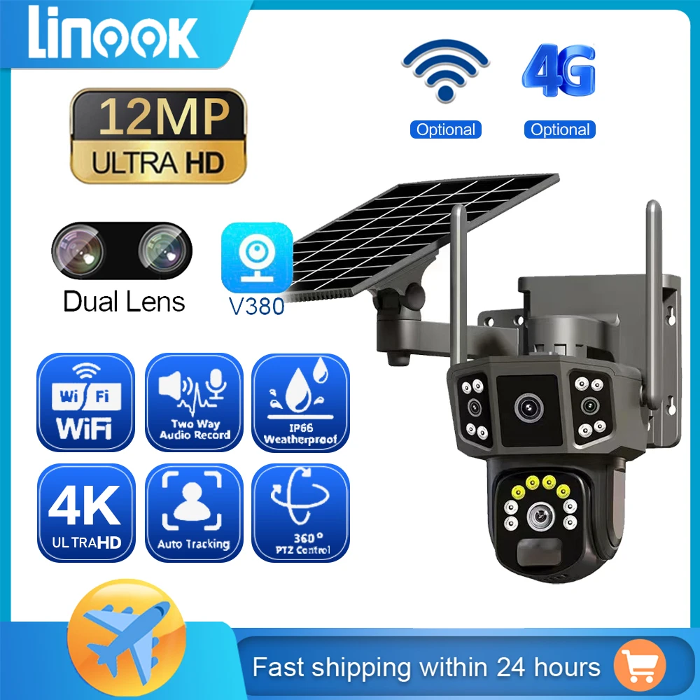 Linook V380 Pro CCTV 4K outdoor security network camera wireless WIFI solar closed-circuit television,4G sim solar camera