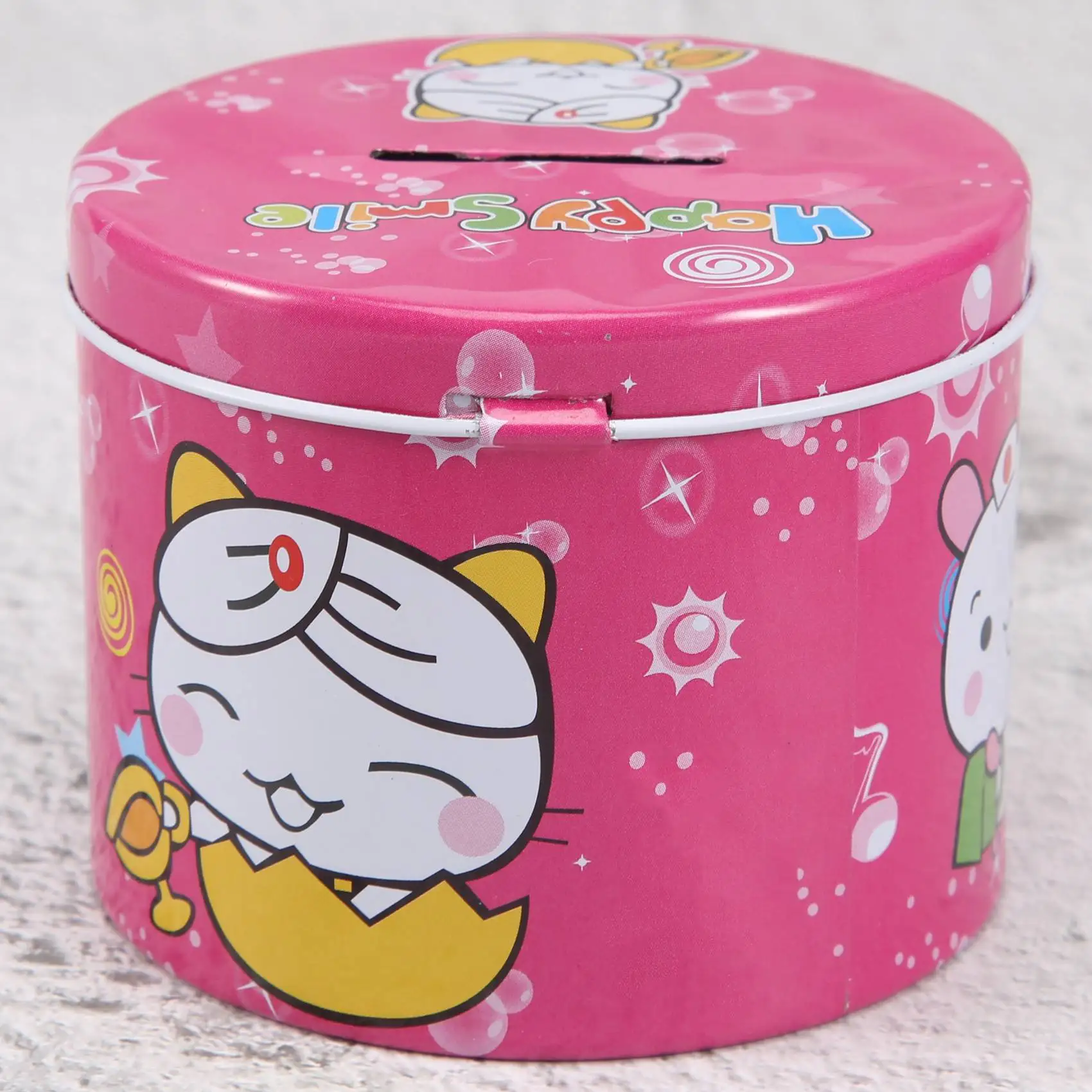 Cylinder Design Cartoon Print Piggy Bank Coin Money Saving Box w Padlock