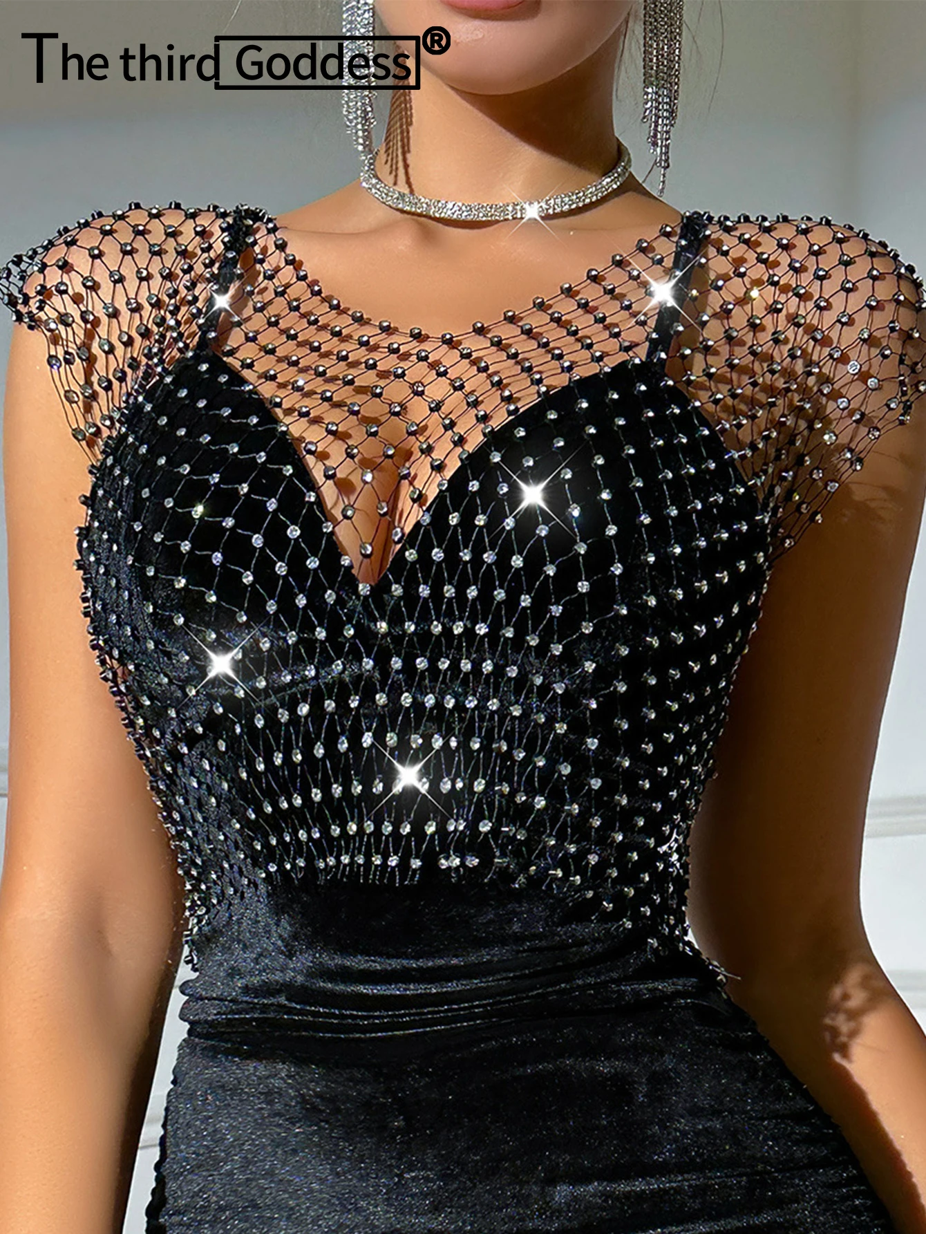 Sexy see through black rhinestone Crop Top Women 2023 Summer Sparkly fishnet beach Party Tank Top night club outfits Tops smock