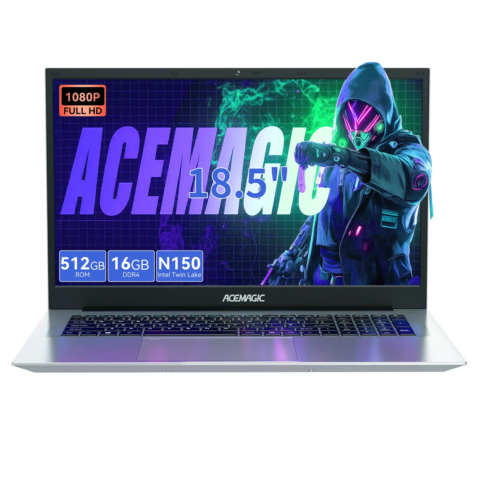 ACEMAGIC 18,5-Zoll-Laptop-Computer Windows 11 PRO 8000 mAh Akku Intel N150 Quad-Core-Prozessor 16 GB DDR4 RAM 512 GB SSD Wifi5