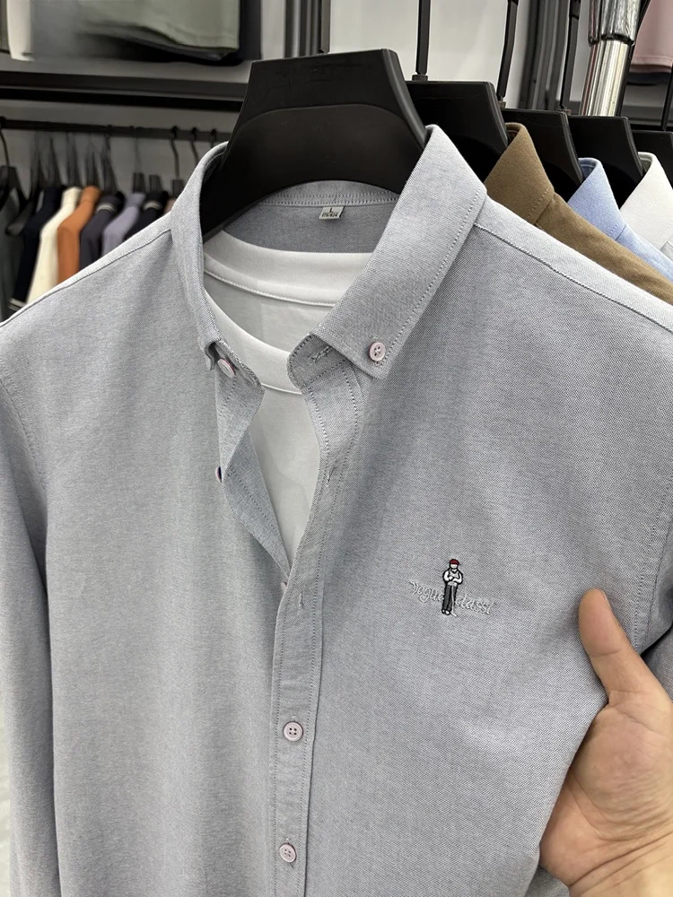 

00% Pure Cotton Long Sve Embroidered Casual irt Men's Faionable Collared Spring Autumn Trendy Button up Breathable