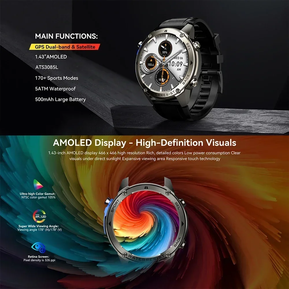 2025 nowy oryginalny Premium GPS SmartWatch 5ATM wodoodporny zegarek Ultra HD AMOLED wbudowany kompas GPS BT Call dla HUAWEI SmartWatch