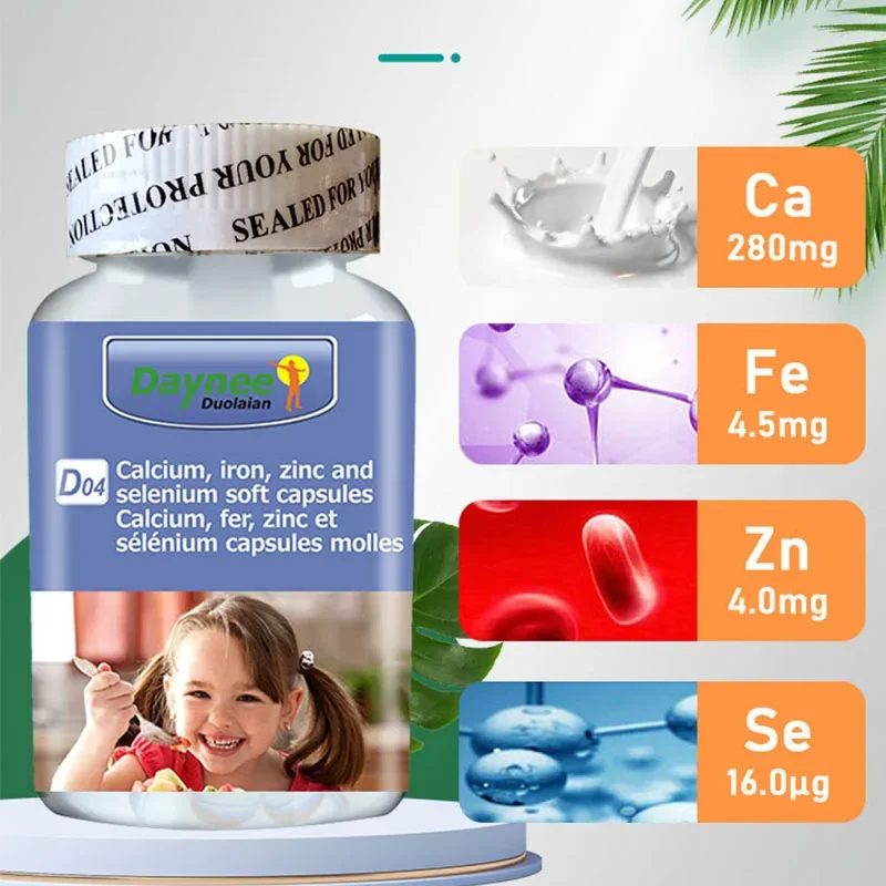 1 bottle of calcium zinc selenium iron soft capsules promote growth, wound healing, and prevent aging