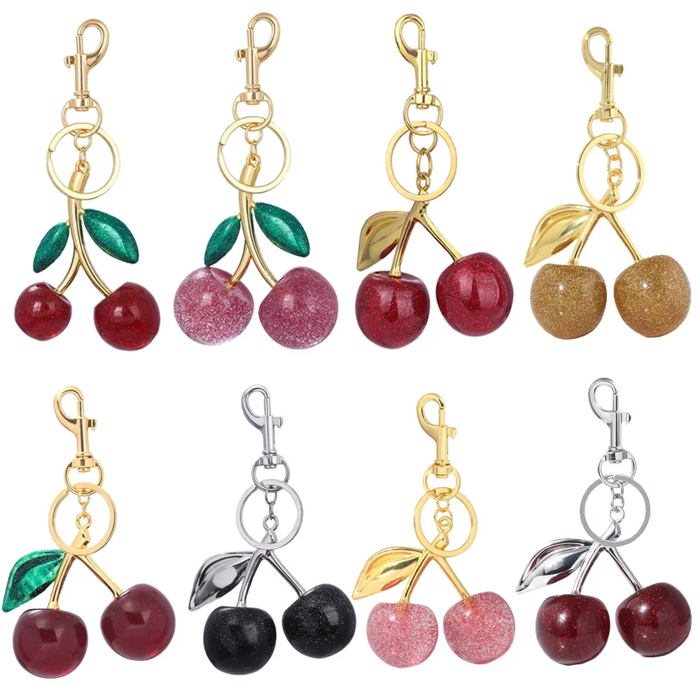 Delicious Crystal Red Pink Cherry Keychain Summer Fruits Cherries Pendant Keyring For Women Men Jewelry Bag Key Accessories Gift