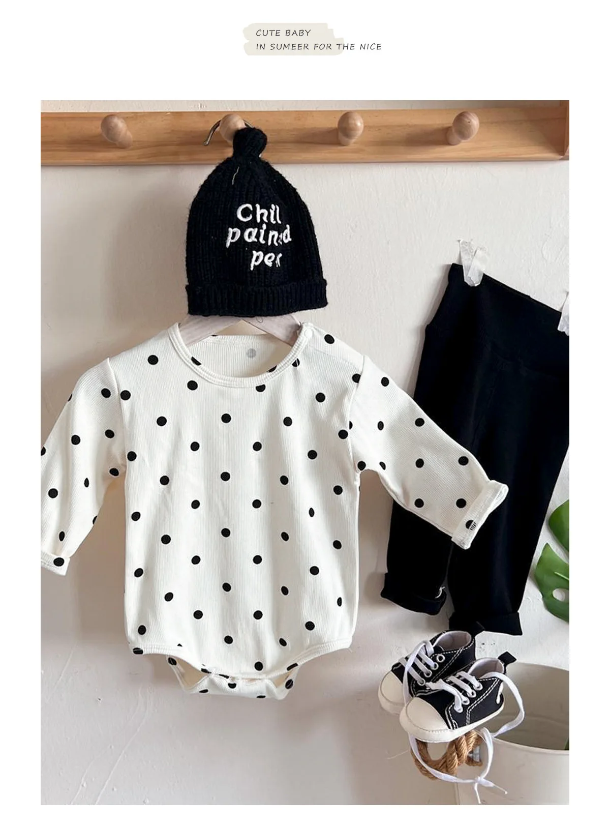 ZOETOPKID Baby-Strampler, Frühling und Herbst, langärmelig, dreieckiger Overall, gepunktet, mit Herz-Aufdruck, Kleidung für Neugeborene, Säuglings-Bodysuit – Detail 6