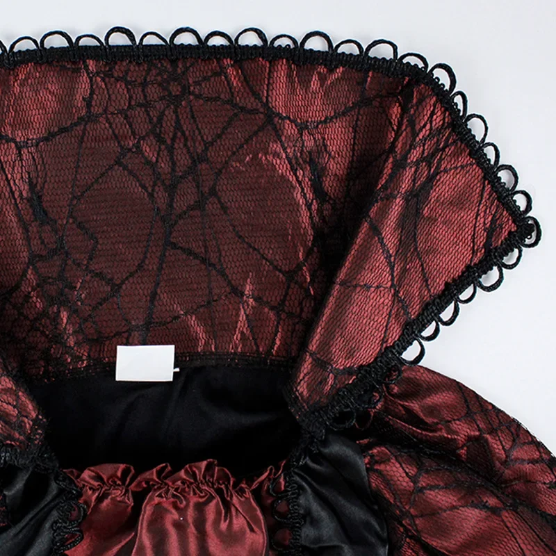 Mädchen Cosplay Kostüm Kleid Kinder Gothic Vampir Rollenspiel Outfit Schwarzes Rotes Satinkleid für Halloween Verkleidungsparty – Detail 4