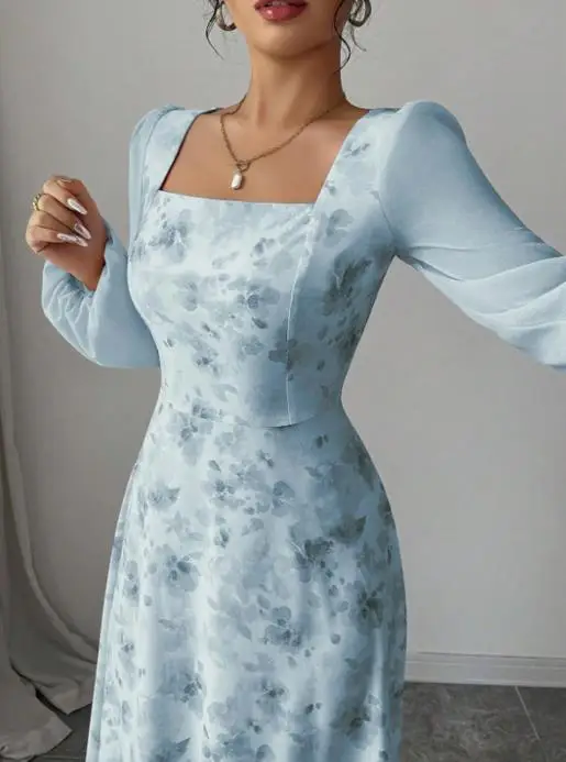 

Women's Autumn Temperament Chiffon Floral Long Sleeve Dress Slimming Long Skirt Elegant Fashionable Maxi Dress for Women