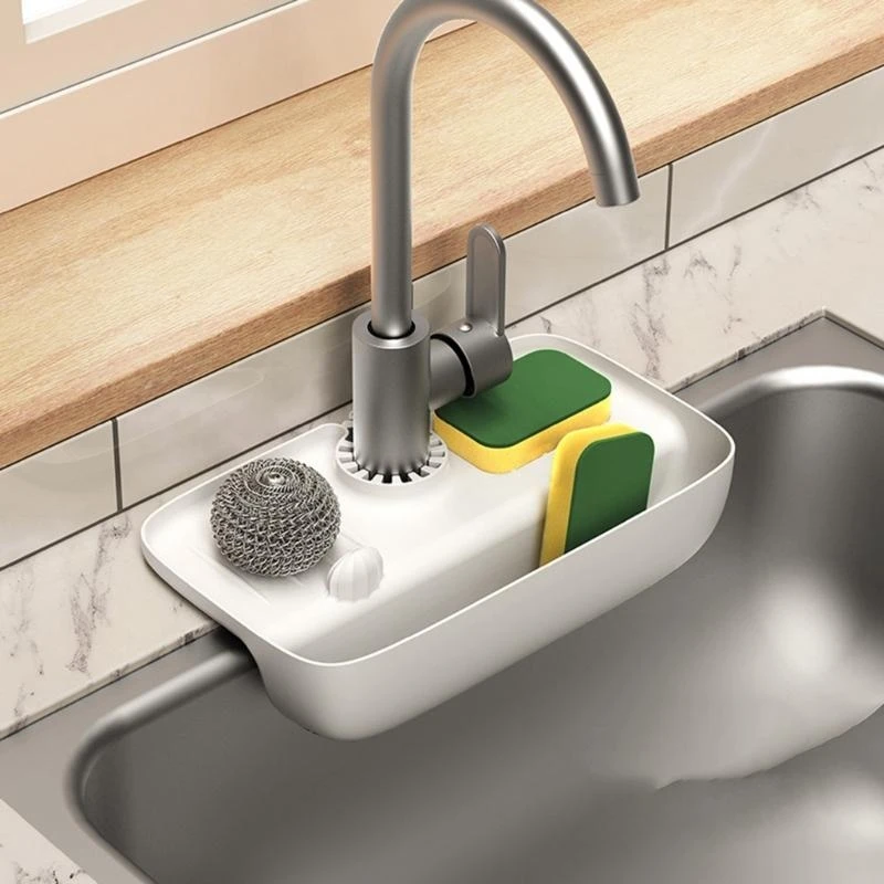 

652F Sturdy PP Sink Side Faucet Splash Proof Mats with Integrated Sponges Storage Rack Kitchen Supplies Home Accessory