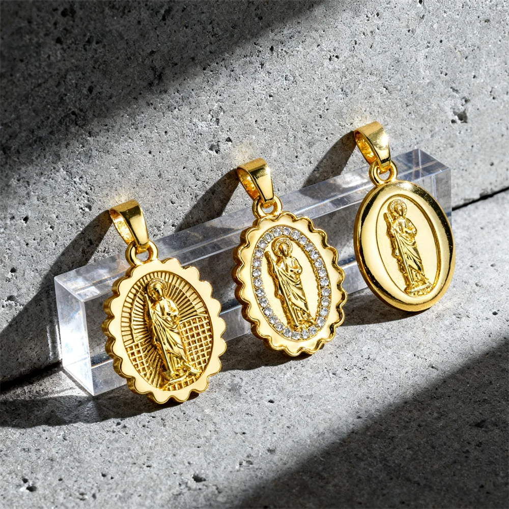 2Pcs Pendants Brass Religious Oval Saint Charms for DIY Jewelry Necklace Bracelet Making Fashion Accessories for Women Men