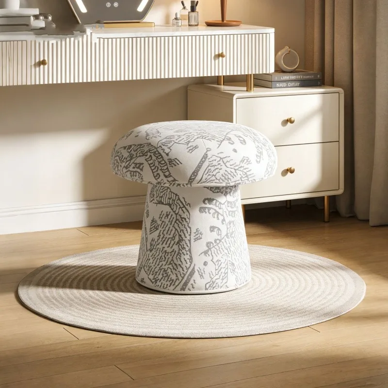 Retro Creative Round Mushroom Velvet Metal Stool Bedroom Vanity Dressing Table Entryway Girls Room Home Decor Novelty New Indoor