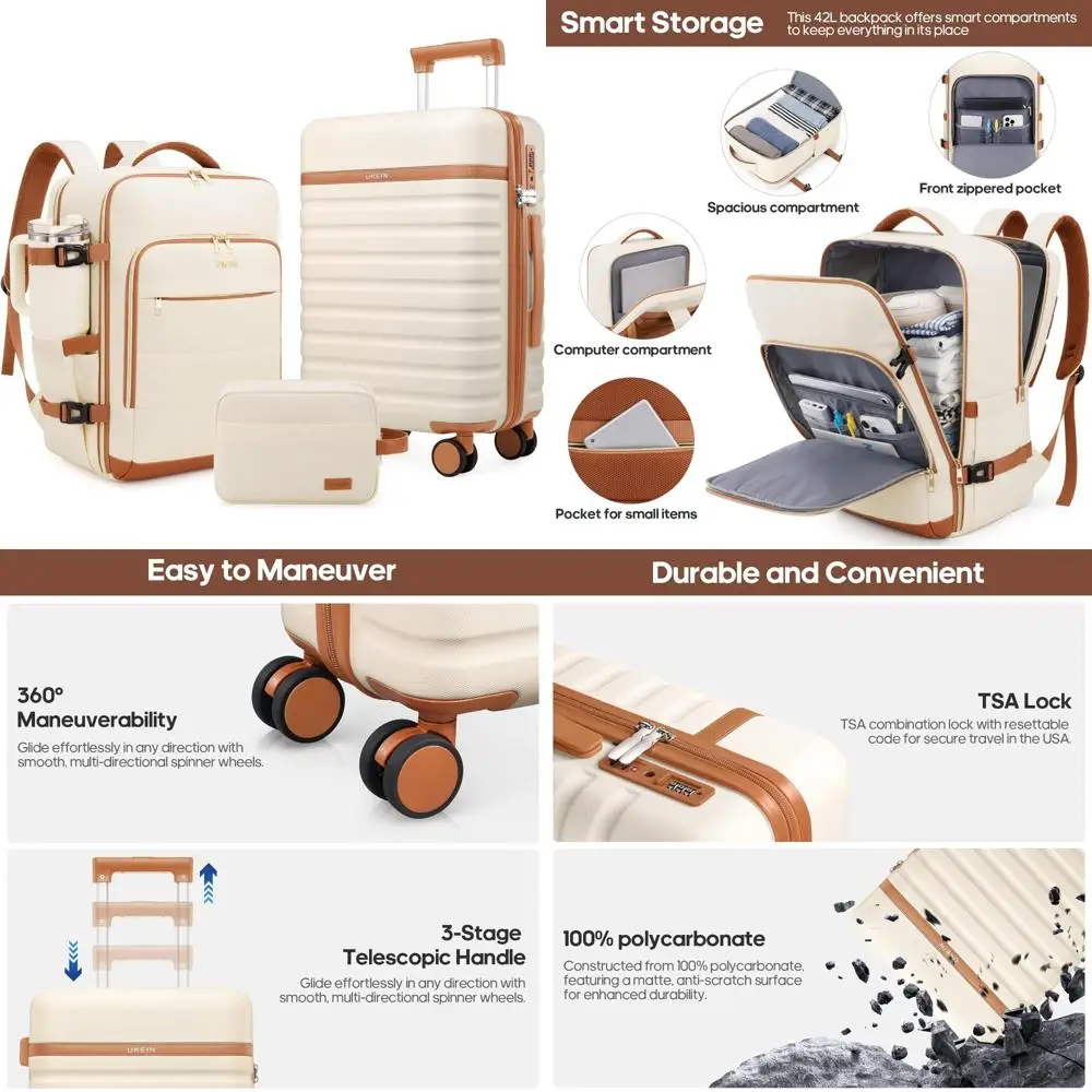 

3 Piece Hardside Spinner Luggage Set with TSA Lock, 20 Inch Carry-On Suitcase, Durable Travel Companion