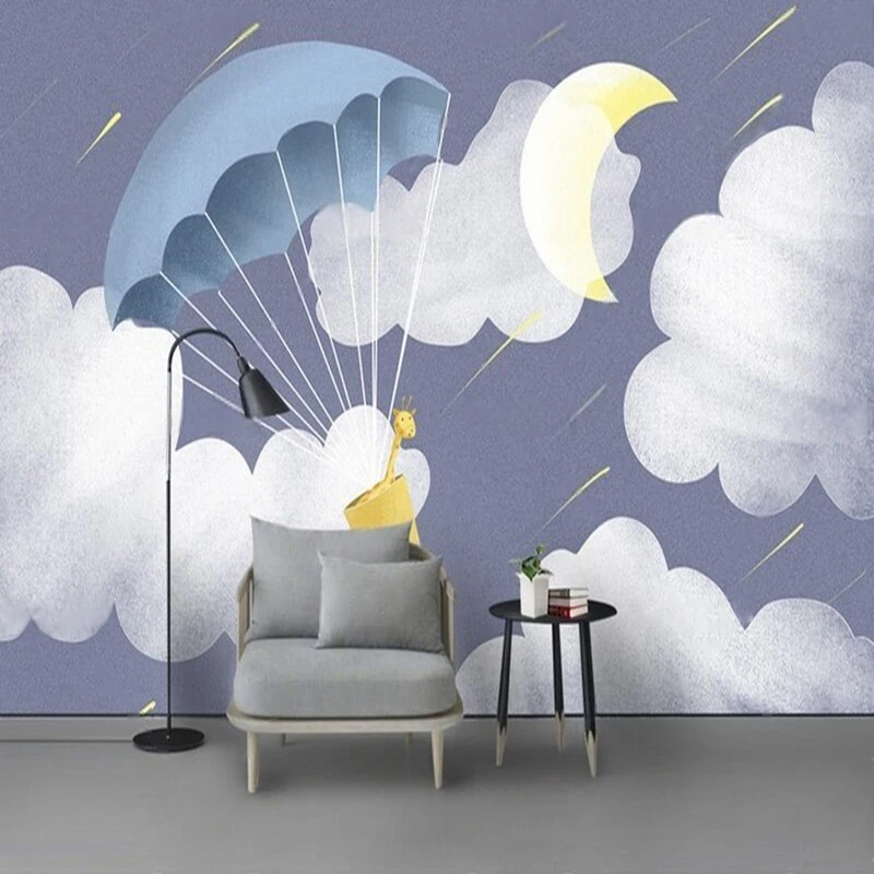 Modern Minimalist Hand-Drawn Illustration Of A Cartoon TV In A Child's Room With White Clouds And Natural Scenery Wall Sticker
