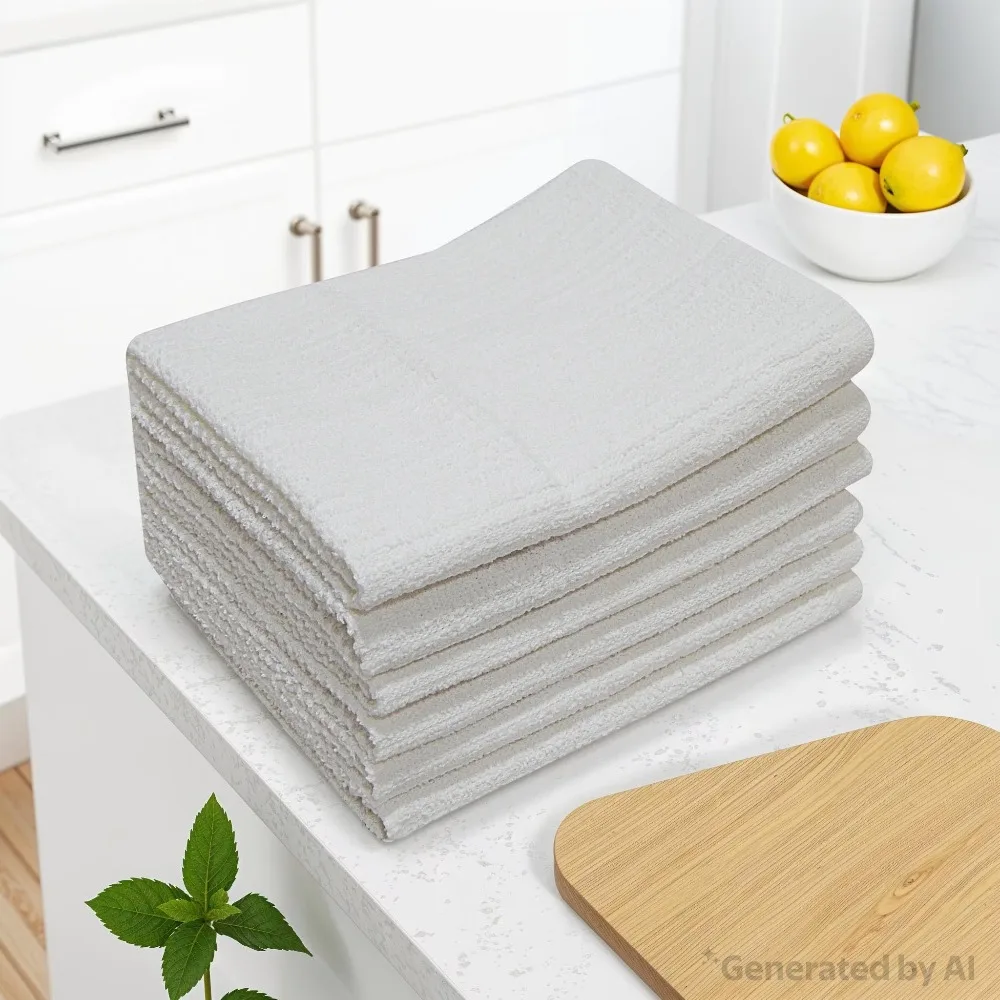 Professional 6-Piece Bar Mop Kitchen Towel Set, White, Heavy Duty Cotton Terry Bar Rags, Quick Dry Cleaning Cloths for Dishes, Countertops, Glass, Bar, Restaurant, Home Use