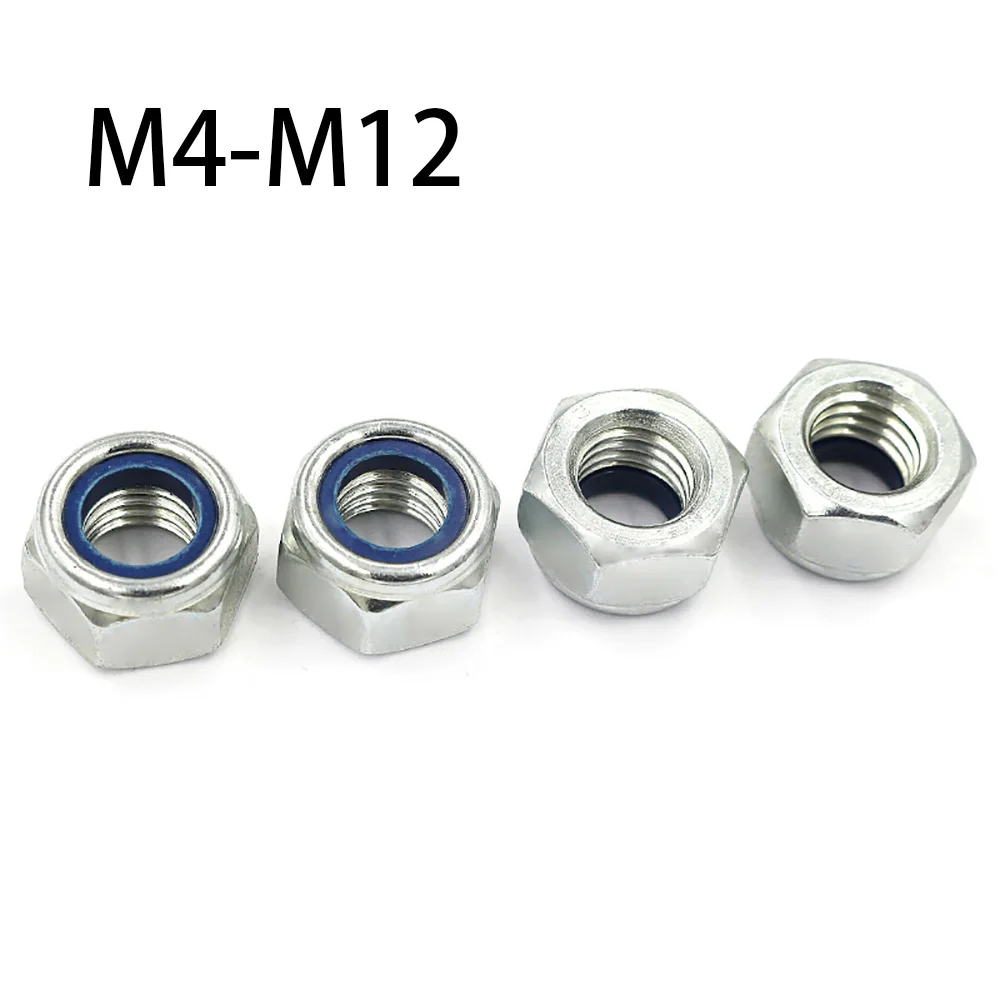 M4 M5 M6 M8 M10 M12 201 Stainless Steel Hex Nylon Insert Lock Nut 10/15/30/60/80Pcs Self-locking Nylock Hexagon Nuts