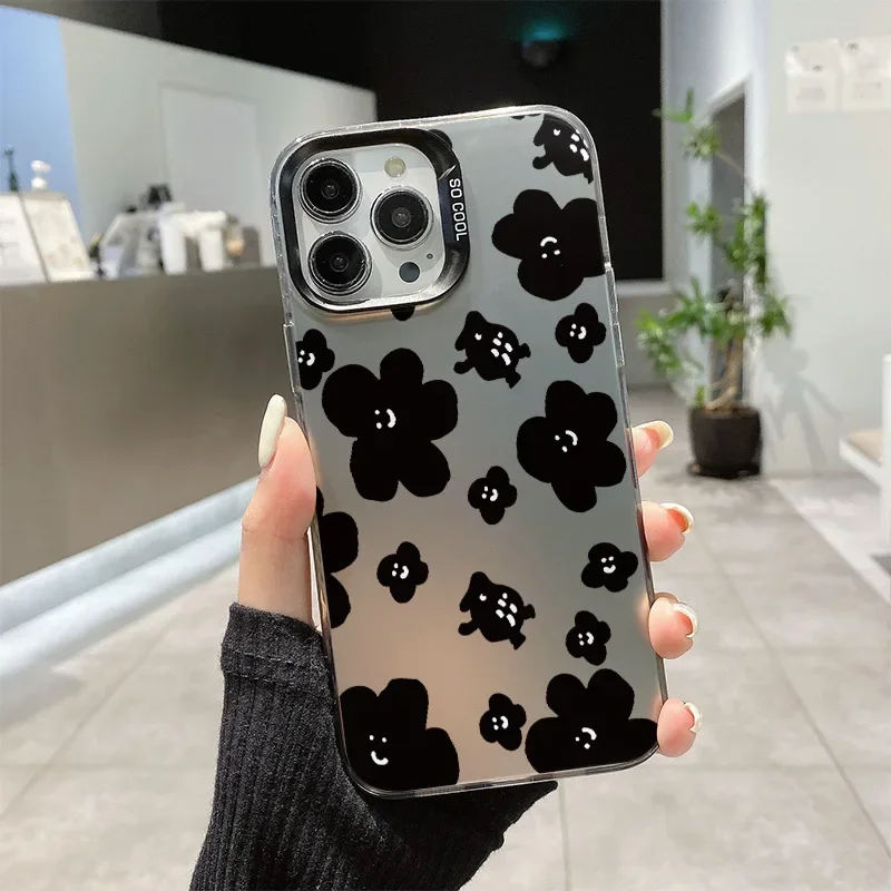 Suitable for IPhone 16 15 14 13 12 11 Pro Max Plus Creative Cute and Wacky Black Flowers All-inclusive Drop-proof Phone Case