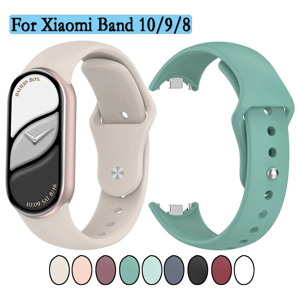 Xiaomi Band 10/9/8用ウォッチバンド 高品質 ソフトで耐久性のあるシリコンストラップ 調整可能なリストバンド 隠しバックル付き