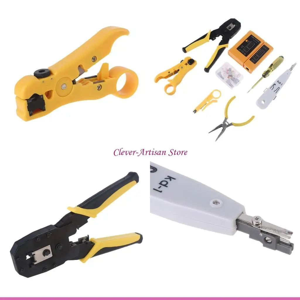 

E06B Tool Set of Crimpers Crystal Heads Electric Pen Screwdriver Home DIY