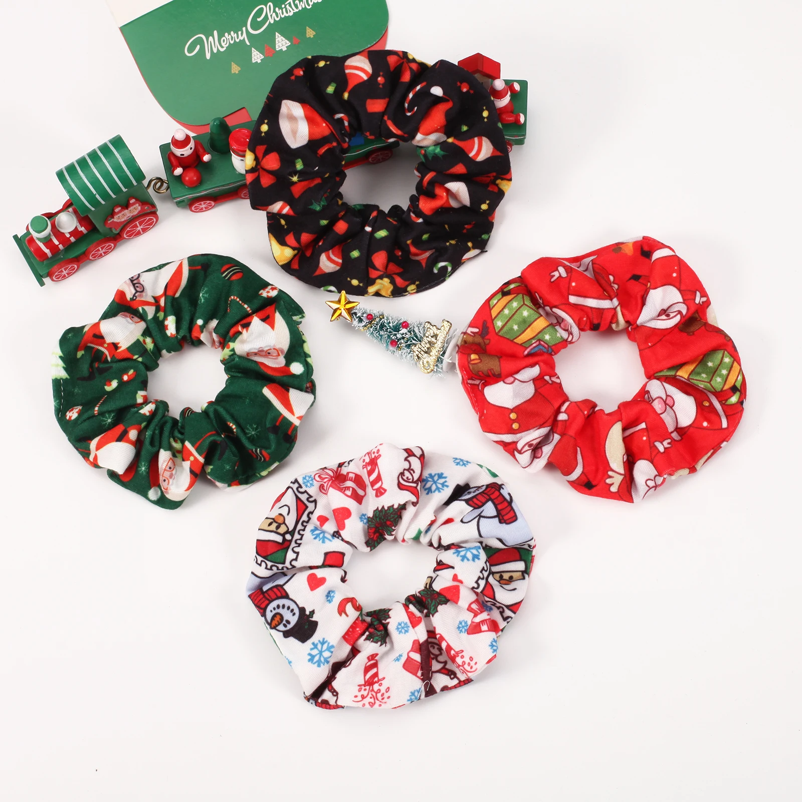 Santa Claus Snowman Deer Horn Bell Christmas Hair Scrunchies Hair Ties Hair Band