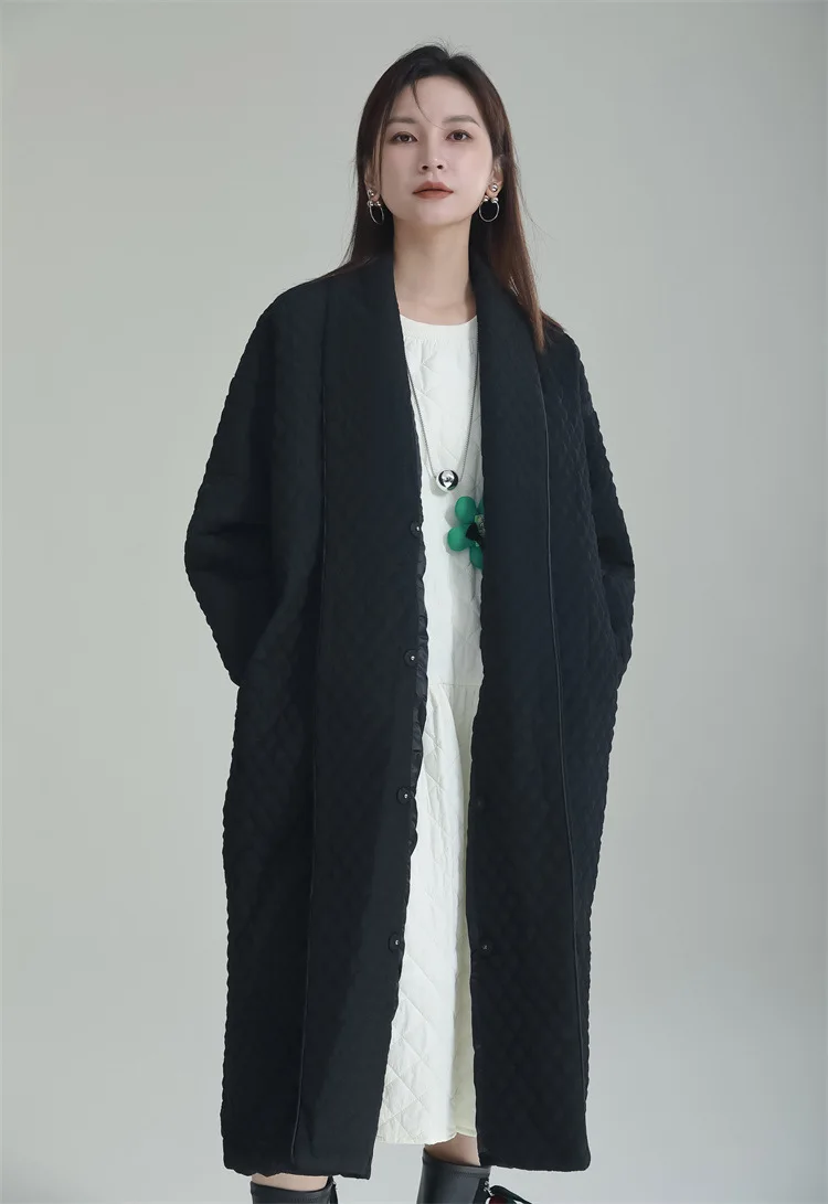 2024 spring clothes new Yamamoto dark design sense Ling cotton coat coat back slit button long cotton clothes wome