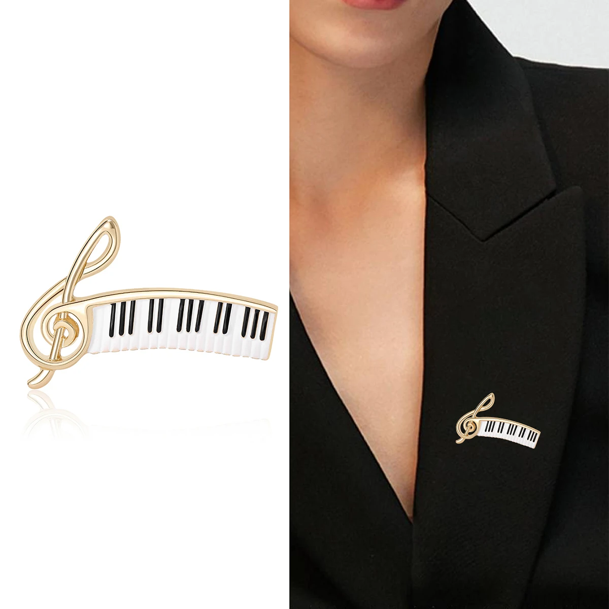 Beaut&Berry Classic Enamel Piano Note Brooches for Women Unisex Music Pins Casual Party Accessories New Gifts Friends Decoration - view 2