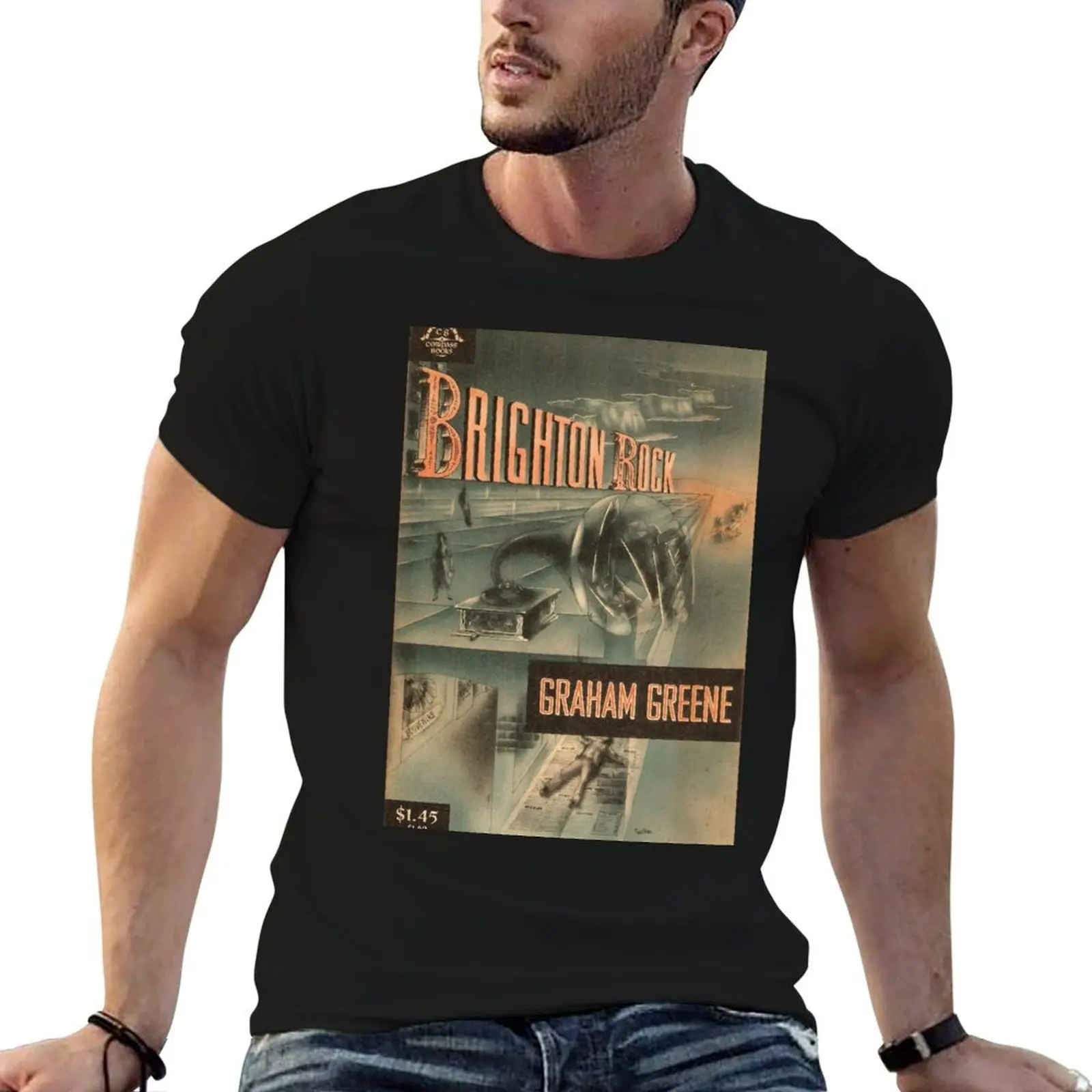 Brighton Rock de Graham Greene - Camiseta con diseño de portada de libro vintage, camiseta gráfica para hombre, camiseta de algodón de alta calidad