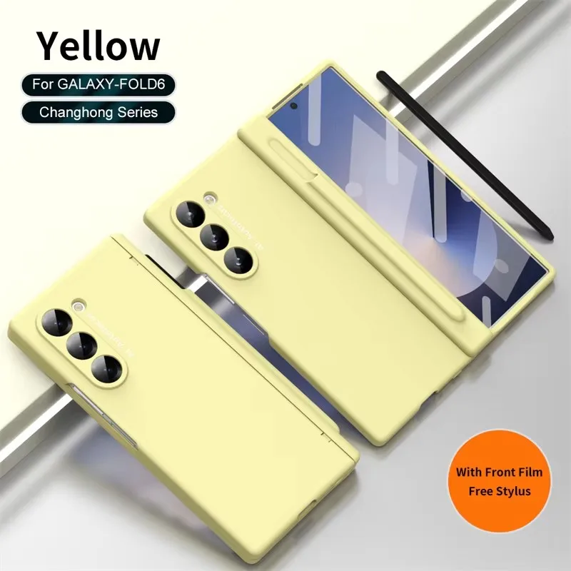 

With Front Screen Protector Glass Pen Slot Cover For Samsung Galaxy Z Fold 6 5 4 3 5G With Pen Fold Edition Hinge Phone Case