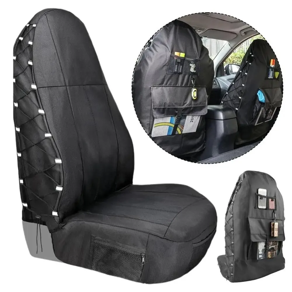 Oxford Cloth Car Front Seat Cover Waterproof Organizer Pocket Seat Protector Durable Adjustable Size Seat Back Organizer