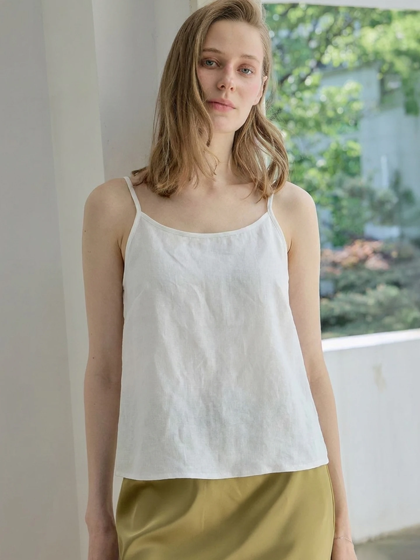 Pure Hanflax Women's Tank Top Breathable Cool Sensation High End Linen Material Simple Commute Top with Chest Pad