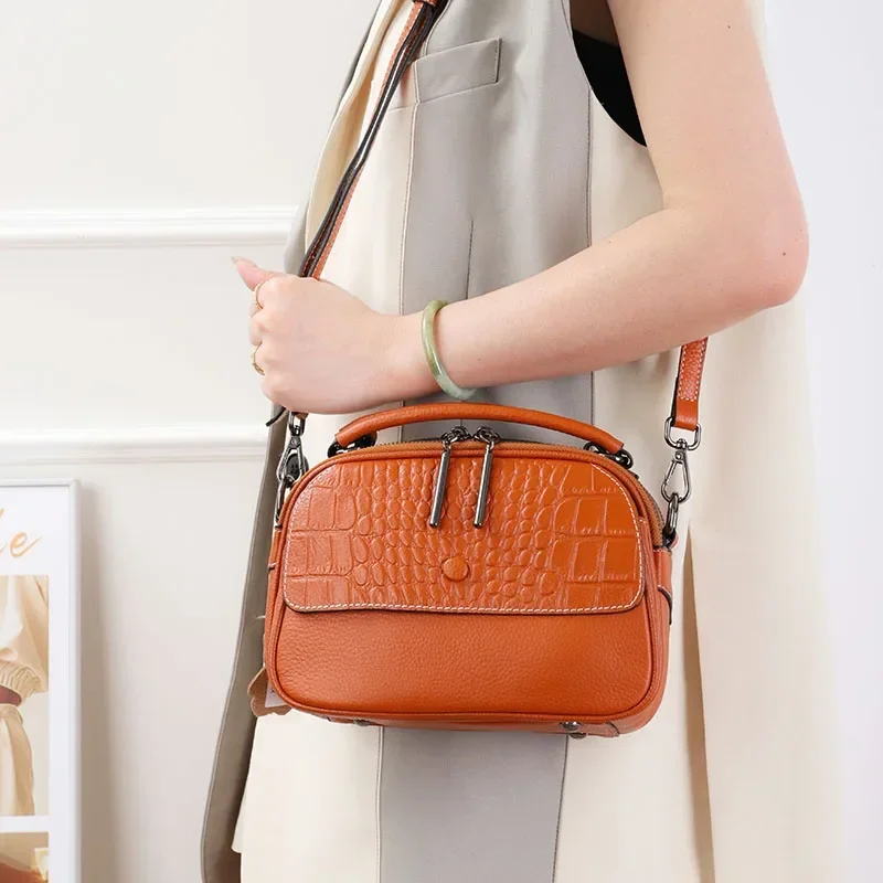Female Cow Genuine leather Crossbody Handbag Casual Women Bag Cowhide Fashion Vintage Shoulder Designer Luxury Bags for Ladies