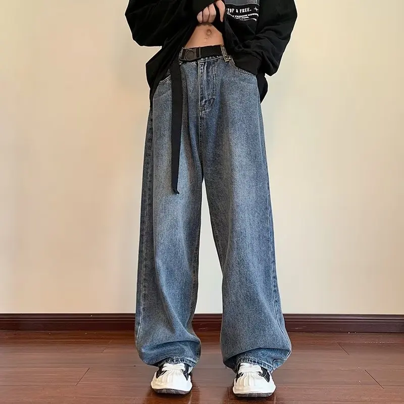 

American High Street Vibe Loose Fit Straight Leg Jeans Men's Trendy Brand Waed out Neutral Wide Leg Floor Length Pants