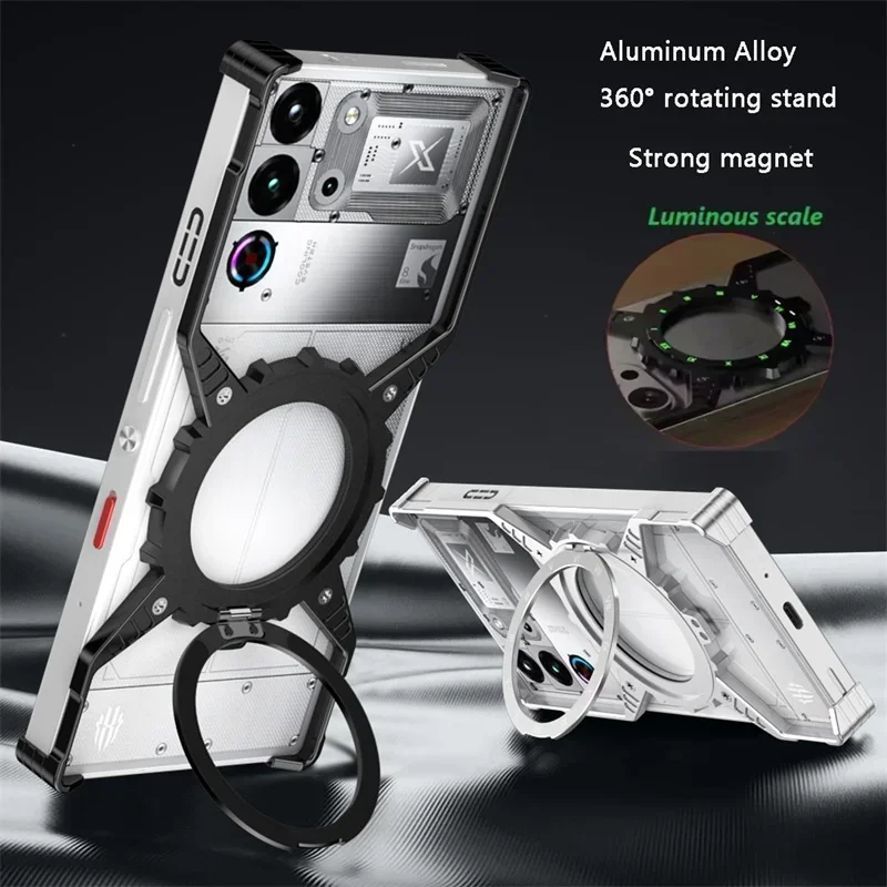 

Metal Armor Removable X Style Rimless Gear Luminous Ring Holder Case For ZTE Nubia RedMagic 10 Pro Plus 9S Pro+ Magsafe Cover