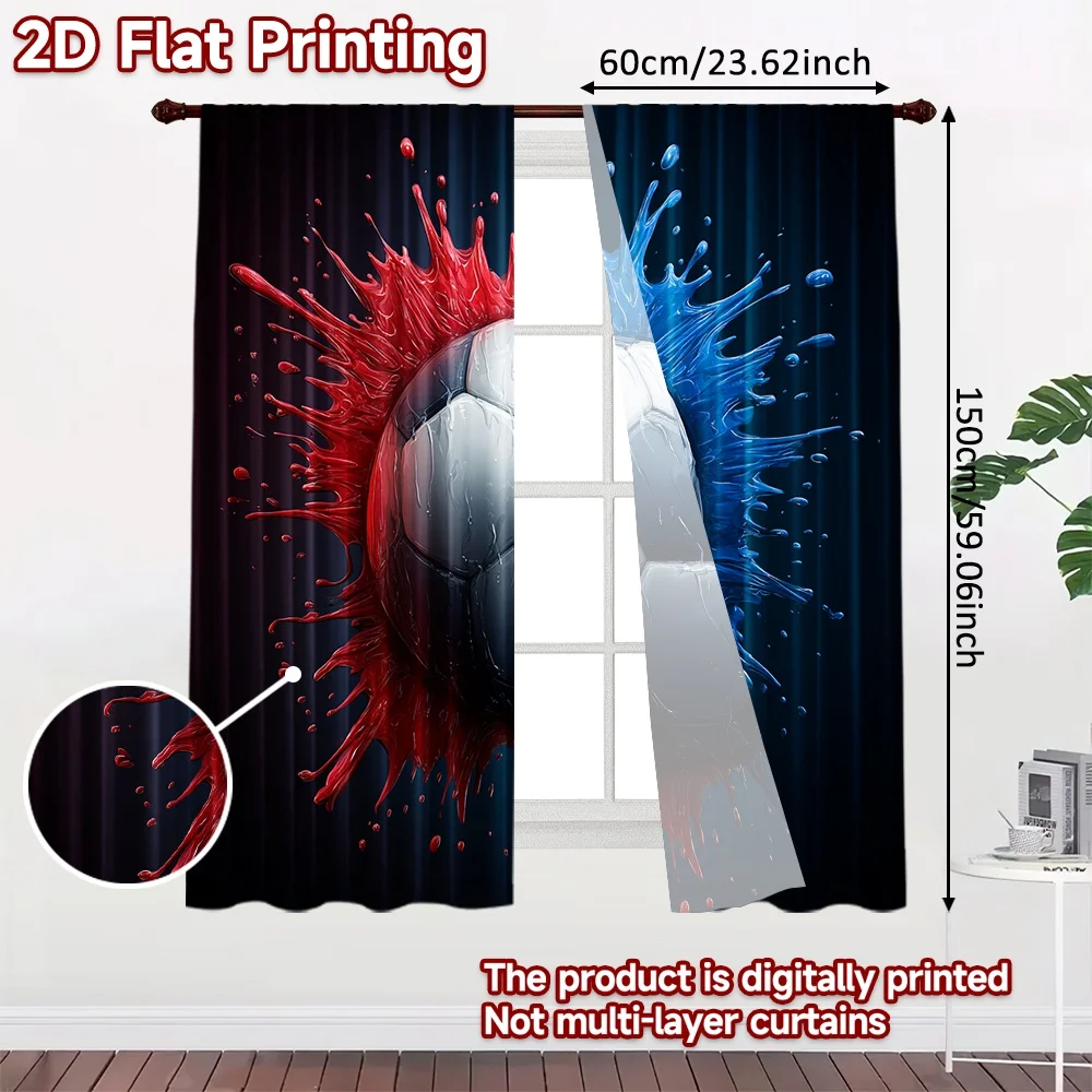 2D flat printing 2pcs Party Window Curtains Dynamic Soccer Splash Digital Printed Polyester Drapes Festive Curtains Use for