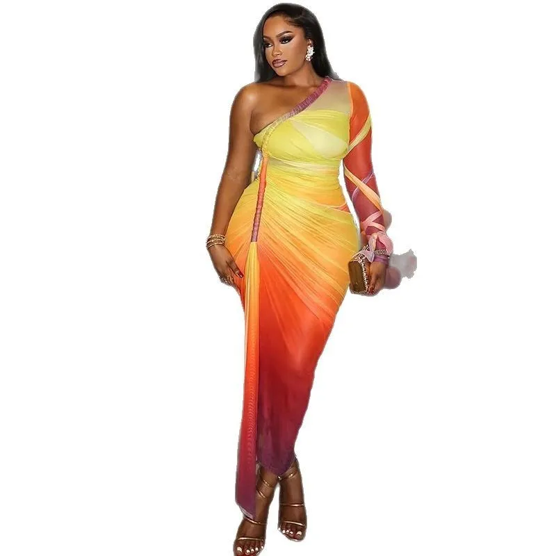 Ruched Pleated Skirt Maxi Length Western Style with Asymmetric Neckline Oblique Neck Off Shoulder Irregular Hem Women Skirt