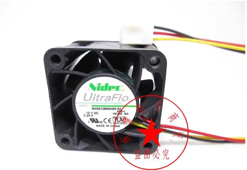 Nidec W40S12BS8AB5-52 DC 12V 0.24A 40x40x28mm 3-Wire Server Cooling Fan