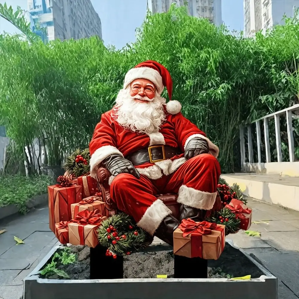 Santa Claus 2D Acrylic Decorative Ground Pile Props Ground Insertion Christmas Gift Potted Plants Decorative Garden Lawn