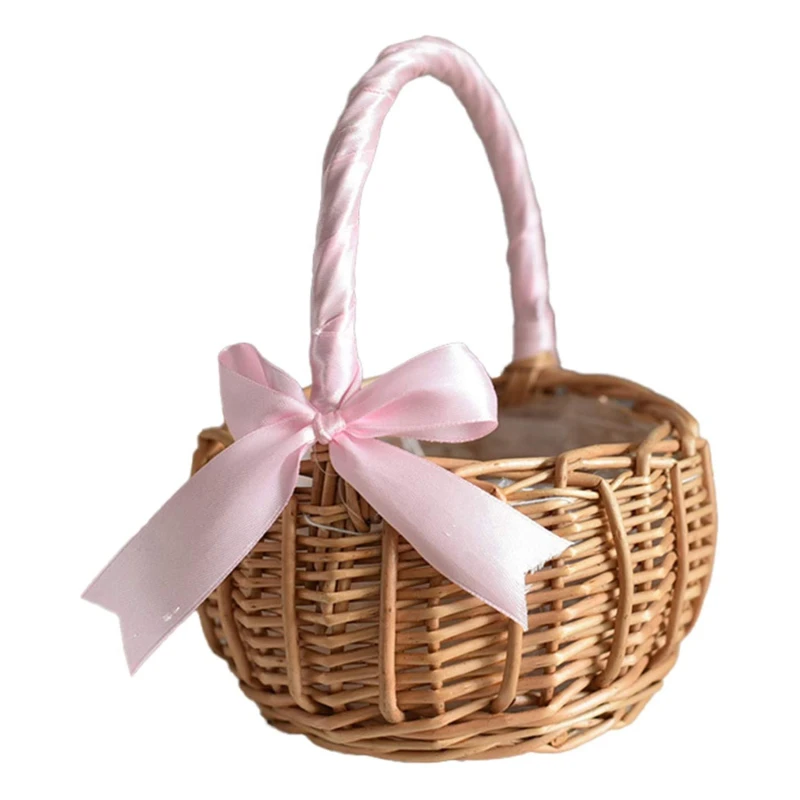 Handmade Storage Rack Woven Flower Baskets Rattan Storage Basket Flower Girl Hand Basket for Home Wedding Decoration