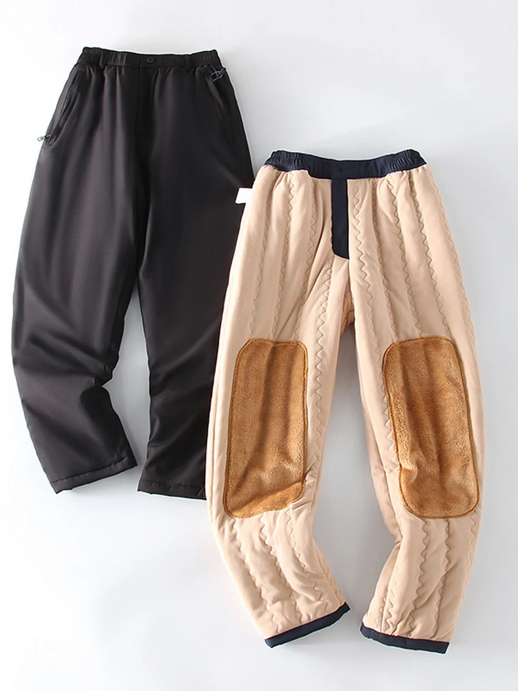 

Thiened Velvet Knee And Waist Protector Outdoor Sports Casual Loose Straight Cotton Pants Men's Faion Urban Sle Pure Color