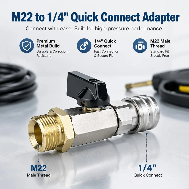 HEBAI 1/4' Brass Quick Connect Nozzle Set High Pressure Washer Hose Adapter with Adjustable Valve for Car Wash