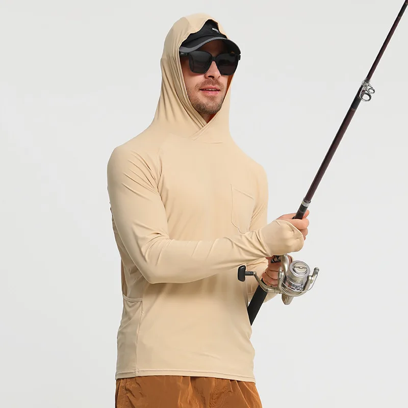 

Men UPF50+Sun Protection Outdoor Sports Fishing Summer Mask Hoodie Long Sleeve WaterProof Quick-Dry Beach Swim Shirts Rash Guard
