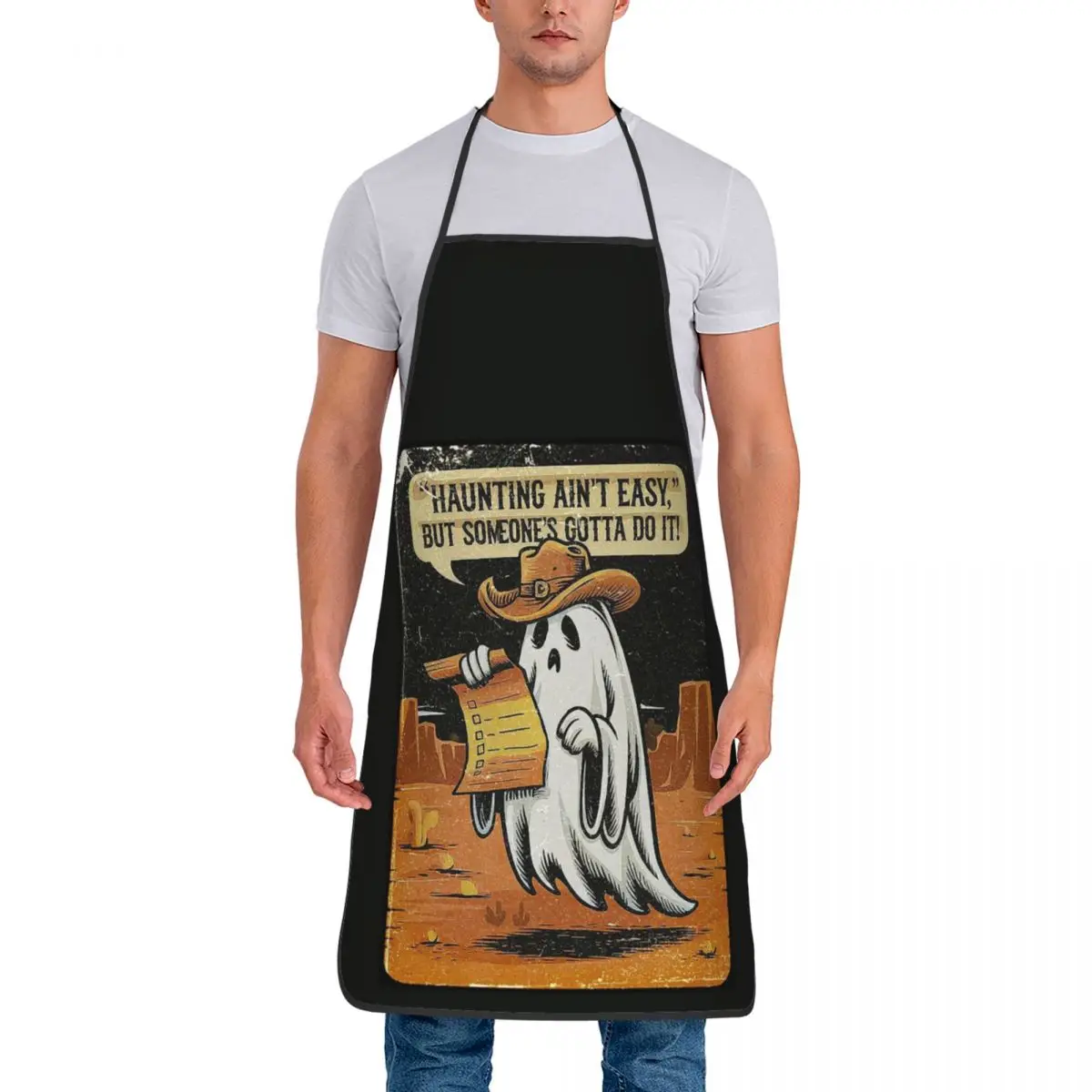 Haunting Ain't Easy Western Ghost Apron Chef Cooking Cuisine Tablier Bib Kitchen Cleaning Pinafore for Women Men Gardening