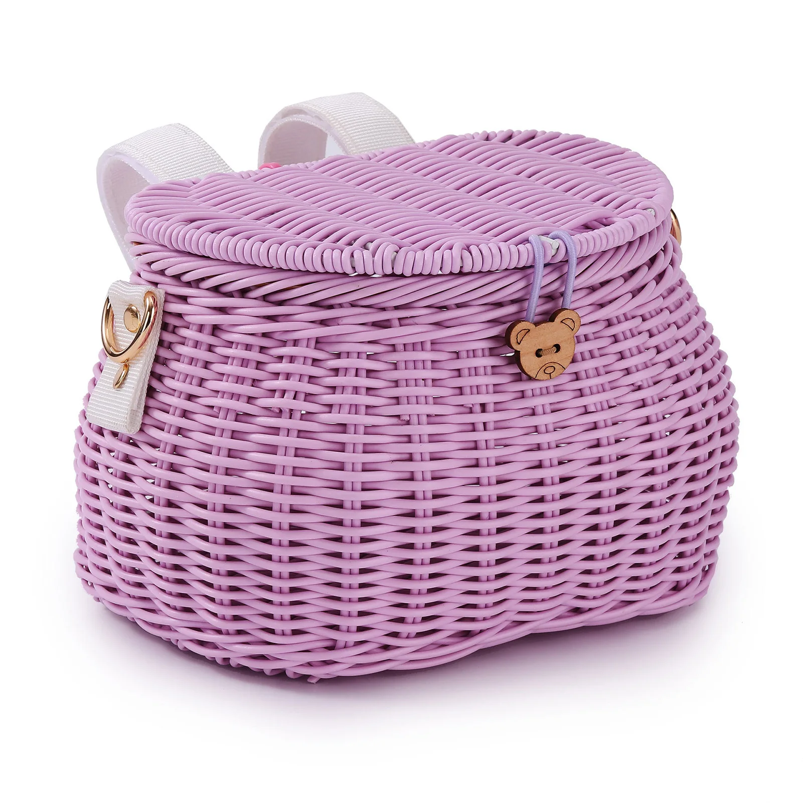 

Cute Bicycle Front Basket With Lid Macaron Color Hand Woven Storage Basket For Bicycle Bike Scooter Baby Stroller Cycling Tools