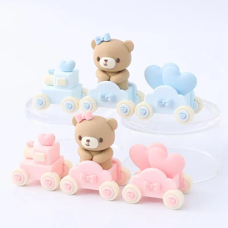 Pink Blue Bear Cake Topper Bear Doll Ornaments Cake Insert Birthday Cake Decoration Adult Birthday Gifts Wedding Cake Decorating