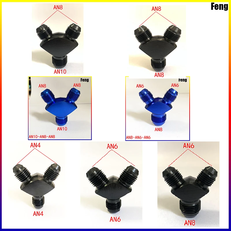 3 Way Aluminum AN4 AN6 AN8 AN10 Y Adapter Block Male Thread Fuel Hose Fitting Adapters Y-type oil cooling adapter Oil Pipe Joint