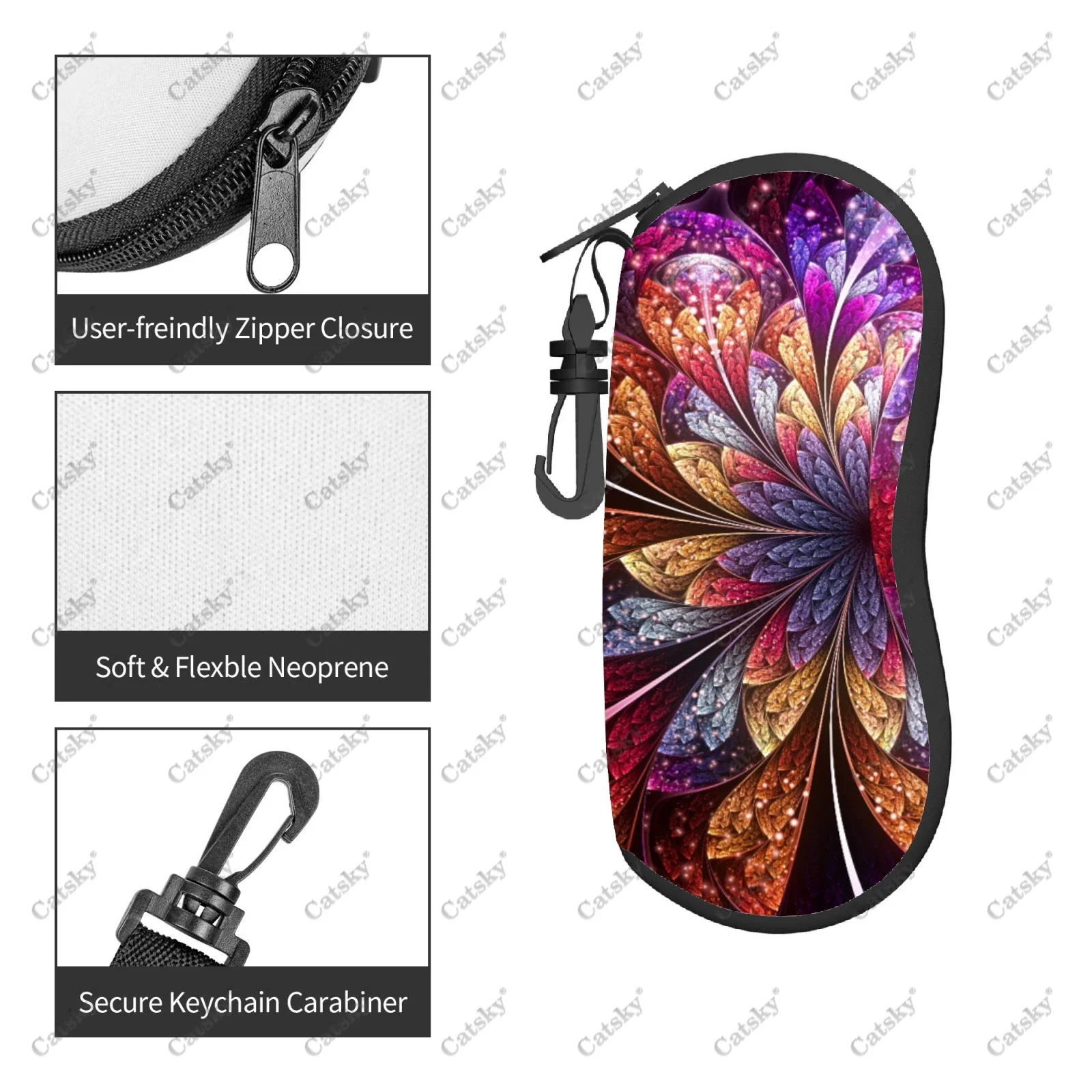 fractal spiral Glasses case zipper travel printed soft shell suitable for storing pencil bags cosmetics sunglasses glasses cases