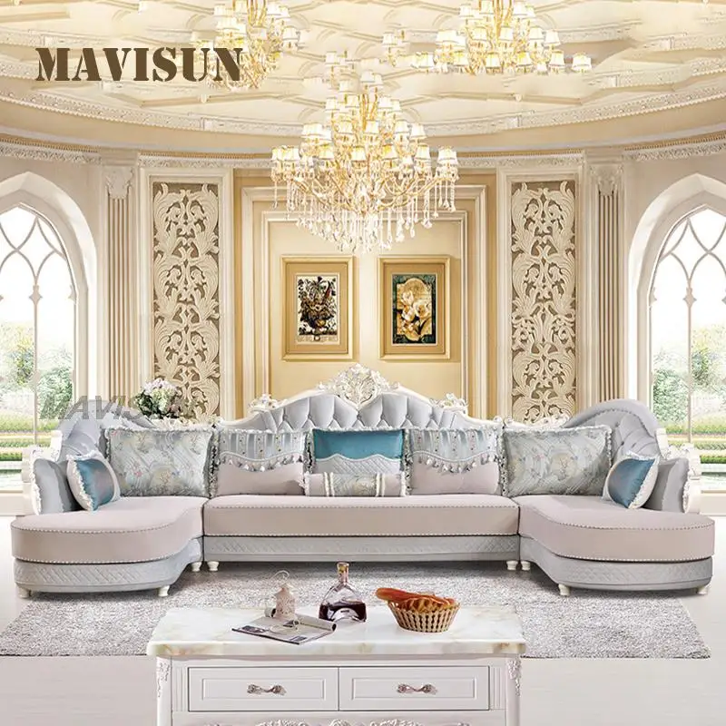 Sofa Living Room Large And Small Apartment Solid Wood Art Exhibition Hall Anti-Fouling Fabric American Style Light Luxury Sofa