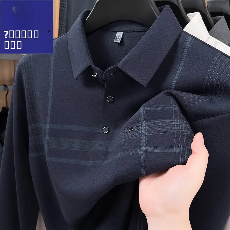 

Long Sve irt Collar Men's T-irt True ket Spring Autumn Base irt Casual Sle Breathable Comfortable for Middle-Ag...