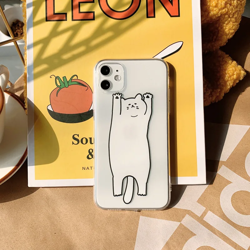 Niedliche Cartoon-lustige Katzen-Handyhülle für iPhone 16 15 14 13 12 Mini 11 Pro Max XR X XS 7 8 Plus Klare, stoßfeste Schutzhülle