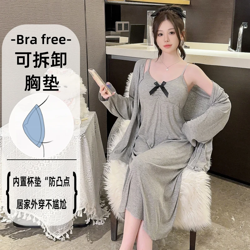 

Весна 2025 года, большие размеры, 2 шт., сексуальное женское белье на тонких бретельках, модальные ночные рубашки + топы, комплекты для женщин, одежда для сна, ночная рубашка, ночное платье