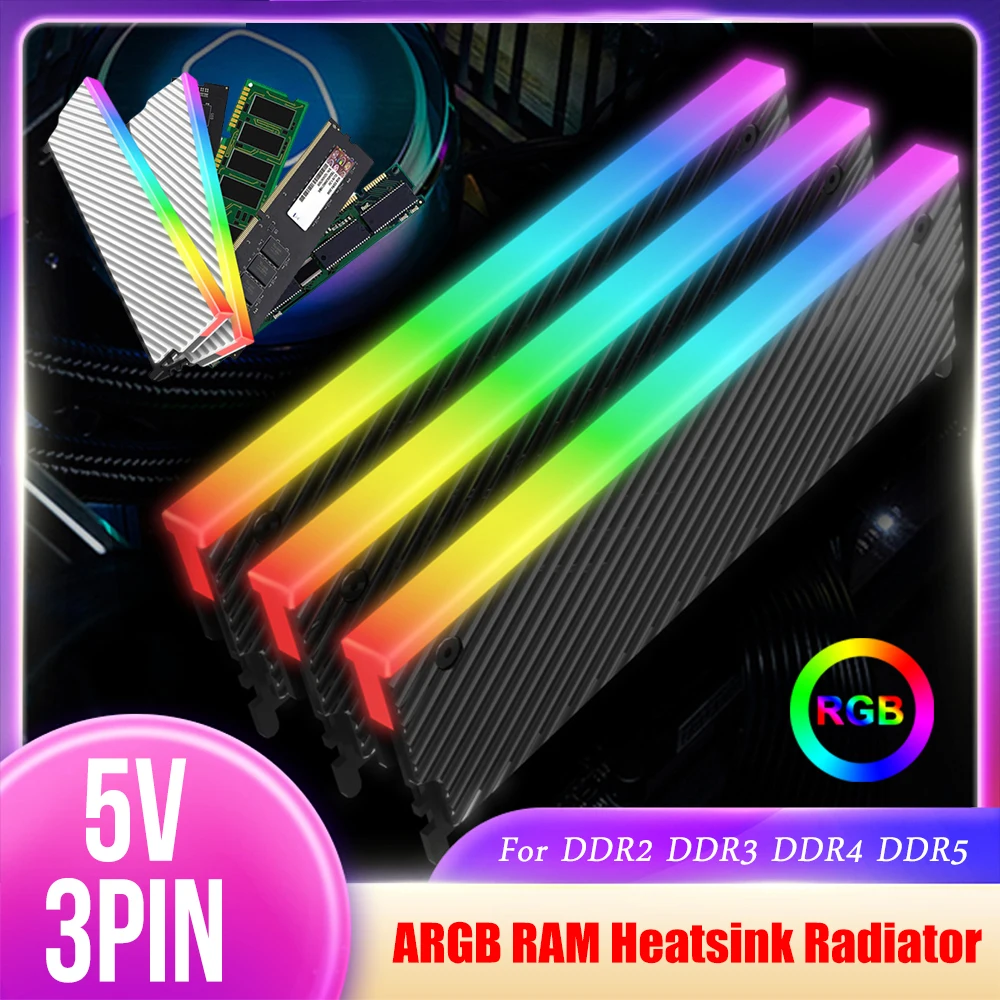 

5V 3PIN ARGB DDR Heatsink Aura Sync PC Memory Cooling Vest with Thermal Silicone Pad for DDR2 DDR3 DDR4 DDR5 Desktop PC Memory