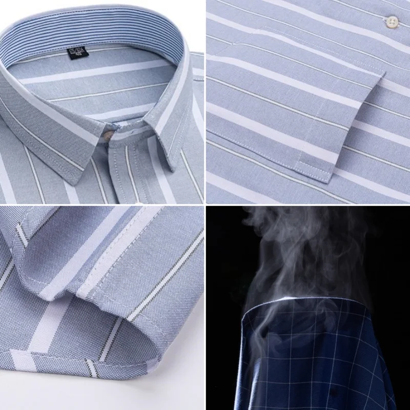 New Quality Men Social Shirt Short Sleeve 100% Pure Cotton Oxford Soft Buttoned Plaid Formal Male Clothes Oversized Shirt S-7XL